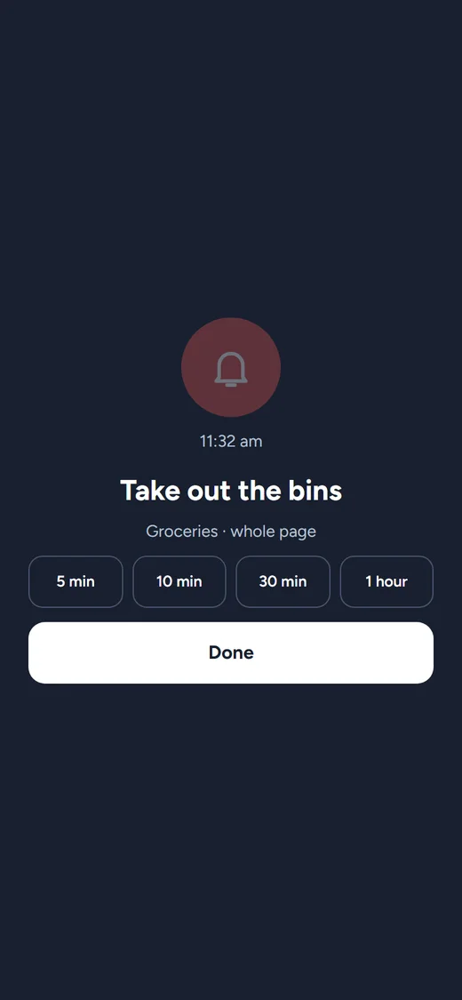 An alarm ringing in Padd on a phone