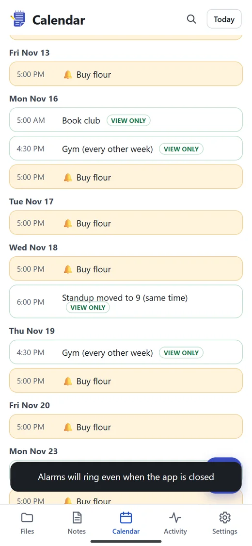 Padd calendar on a phone